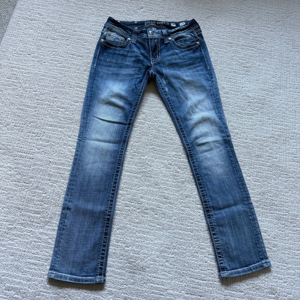 Miss Me Straight Leg Embellished Rhinestone Jeans Blue JE1099T2N Size 27